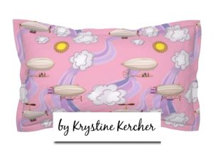  Art Nouveau Steampunk Dirigibles pink pillow from Spoonflower. Purple breezes waft dirigibles between fluffy clouds on a pretty pink background. Click thru for fabric by the yard, wallpaper, and home decor.