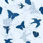 Swallows and Butterflies - Navy blue on baby blue