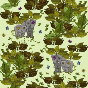 Elephants and leaves butterfly green