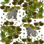 Elephants and leaves white