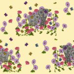 Elephants and flowers on pastel yellow