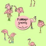 Flamingo society on key lime pie green - flamingos