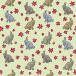 rabbits bunnies and hares; Rabbits and pimpernels on butterfly green