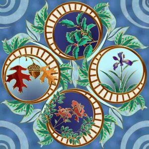 Art Nouveau Seasons Blue Swirls