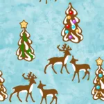 Gingerbread Christmas Trees Deer Ditsy - ice blue