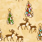Gingerbread Christmas Trees Deer Ditsy - frosted gold