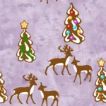 Gingerbread Christmas Trees Deer Ditsy - frosted plum
