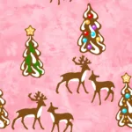 Gingerbread Christmas Trees Deer Ditsy - pink