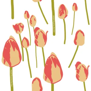 Pomegranate/Soft Gold Tulips Papercut Fabric